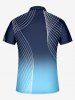 Plus Size Ombre Colorblock Geometric Line Print Zipper Polo Shirt For Men - Bleu profond 4XL