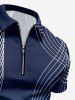 Plus Size Ombre Colorblock Geometric Line Print Zipper Polo Shirt For Men - Bleu profond 4XL