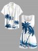 Plus Size Coconut Tree Sea Waves Print Cinched Hawaii Romper -  