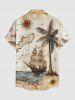 Coconut Tree Sun Map Ship Cruise Print Buttons Pocket Hawaii Shirt For Men -  