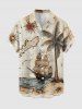 Coconut Tree Sun Map Ship Cruise Print Buttons Pocket Hawaii Shirt For Men -  