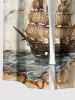 Coconut Tree Sun Map Ship Cruise Print Buttons Pocket Hawaii Shirt For Men -  
