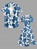 Flowers Print Split Hawaii Midi Dress - Bleu S