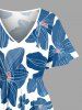 Flowers Print Split Hawaii Midi Dress - Bleu 1X