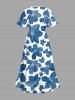 Flowers Print Split Hawaii Midi Dress - Bleu 1X