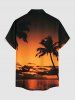 Plus Size Coconut Tree Ombre Dusk Print Hawaii Button Pocket Shirt For Men -  