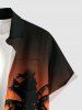 Plus Size Coconut Tree Ombre Dusk Print Hawaii Button Pocket Shirt For Men -  
