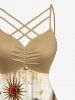 Coconut Tree Sun Map Ship Cruise Print Ruched Lattice Crisscross Straps Hawaii Dress - Bronze 4X