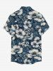 Flowers Leaf Print Buttons Pocket Hawaii Shirt For Men - Paon Bleu S