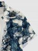 Flowers Leaf Print Buttons Pocket Hawaii Shirt For Men - Paon Bleu S