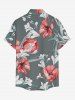 Flowers Leaf Print Buttons Pocket Hawaii Shirt For Men - Gris Clair 5XL