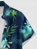 Plus Size Flowers Tropical Leaf Print Buttons Pocket Hawaii Shirt For Men -  