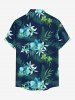 Plus Size Flowers Tropical Leaf Print Buttons Pocket Hawaii Shirt For Men -  