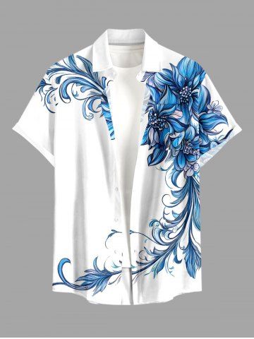 Plus Size Flowers Leaf Print Buttons Pocket Hawaii Shirt For Men - WHITE - 5XL