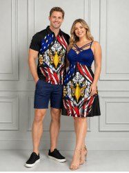 Eagle Ripped Patriotic American Flag Print Matching Outfit For Couples - Noir 