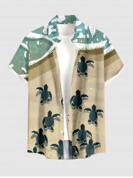 Plus Size Turtle Sea Print Hawaii Sea Creatures Button Pocket Shirt For Men -  