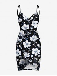 Plus Size Flower Leaf Print Convertible Hawaii Beach Cover - Noir L