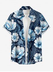 Flowers Leaf Print Buttons Pocket Hawaii Shirt For Men - Bleu profond 2XL