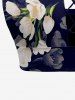 Ombre Flower Print Hawaii Lace Up Tankini Top(Adjustable Shoulder Strap) -  
