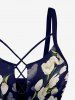 Ombre Flower Print Hawaii Lace Up Tankini Top(Adjustable Shoulder Strap) -  