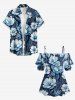 Flowers Leaf Print Cold Shoulder Ruffles Cover Hawaii Blouse - Bleu profond 4XL