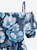 Flowers Leaf Print Cold Shoulder Ruffles Cover Hawaii Blouse - Bleu profond 4XL