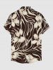 Flower Striped Curve Print Hawaii Button Pocket Shirt For Men -  