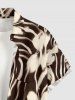 Flower Striped Curve Print Hawaii Button Pocket Shirt For Men -  
