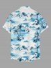 Plus Size Hibiscus Flower Coconut Tree Print Buttons Pocket Hawaii Shirt For Men -  