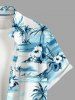 Plus Size Hibiscus Flower Coconut Tree Print Buttons Pocket Hawaii Shirt For Men -  