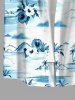 Plus Size Hibiscus Flower Coconut Tree Print Buttons Pocket Hawaii Shirt For Men -  