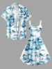 Plus Size Hibiscus Flower Coconut Tree Print Hawaii Tank Dress -  