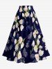Ombre Flower Print Hawaii Split A Line Skirt - Bleu profond XS