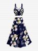 Ombre Flower Print Hawaii Split A Line Skirt - Bleu profond XS