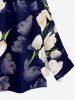 Ombre Flower Print Hawaii Split A Line Skirt - Bleu profond XS