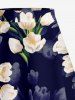 Ombre Flower Print Hawaii Split A Line Skirt - Bleu profond XS