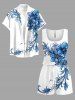Plus Size Flowers Leaf Print Cinched Hawaii Romper -  