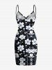 Plus Size Flower Leaf Print Convertible Hawaii Beach Cover - Noir L