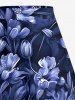 Flower Leaf Print Split Hawaii Skirt - Bleu profond XS