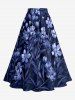 Flower Leaf Print Split Hawaii Skirt - Bleu profond XS