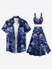 Flower Leaf Print Split Hawaii Skirt - Bleu profond XS