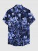 Flower Leaf Print Buttons Pocket Hawaii Shirt For Men - Bleu profond 2XL