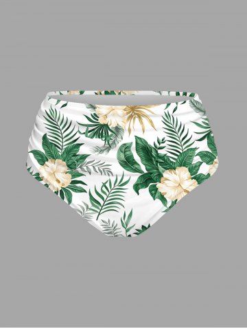 Plus Size Flowers Tropical Leaf Print Hawaii Tankini Bottom - GREEN - 4X