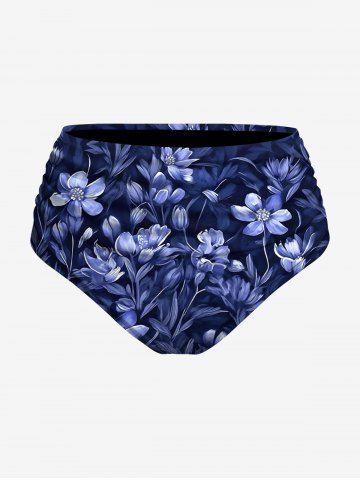 Plus Size Flowers Leaf Print Hawaii Tankini Bottom - CADETBLUE - L