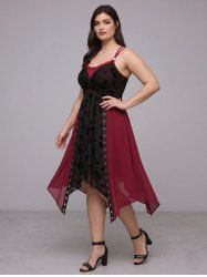 Robe mouchoir gothique grande taille à lacets et bretelles croisées avec flocage de fleurs - Rouge foncé 2X | US 18-20