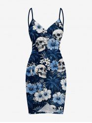 Plus Size Coconut Tree Skull Hibiscus Flower Print Convertible Hawaii Beach Cover -  