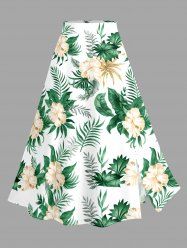 Plus Size Flowers Tropical Leaf Print Split Hawaii Skirt - Vert 3X