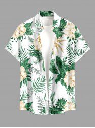 Hibiscus Flower Tropical Leaf Print Buttons Pocket Hawaii Shirt For Men -  