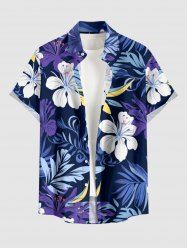 Flowers Leaf Tropical Print Buttons Pocket Hawaii Shirt For Men -  
