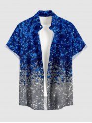 Sparkling Sequin 3D Print Buttons Pocket Hawaii Shirt For Men - Bleu profond 2XL